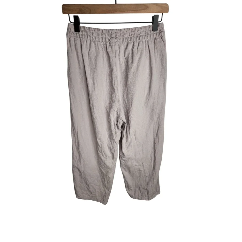 Ecupper Capri Pants Womens Size M Beige Wide Leg Crop Pull On Cotton Pockets